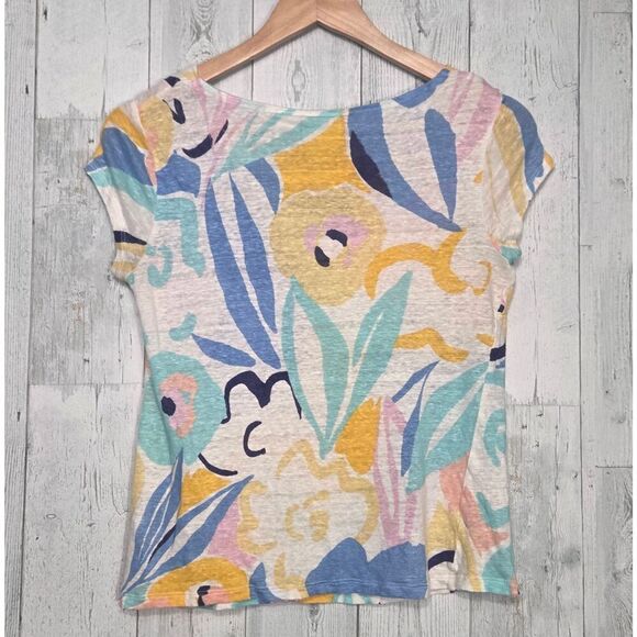 Rachel Zoe 100% Washable Linen Art Floral Print Cap Sleeved Top Sz S - Picture 3 of 5